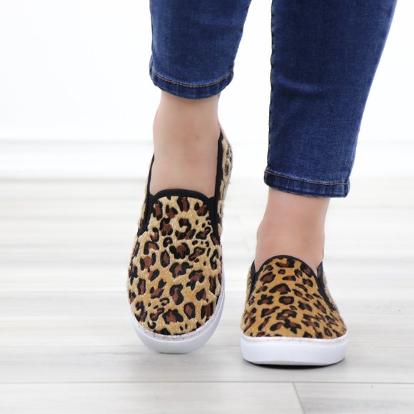 Slip On Leopard Print Furry Fashion Sneakers - Picture 12 of 15
